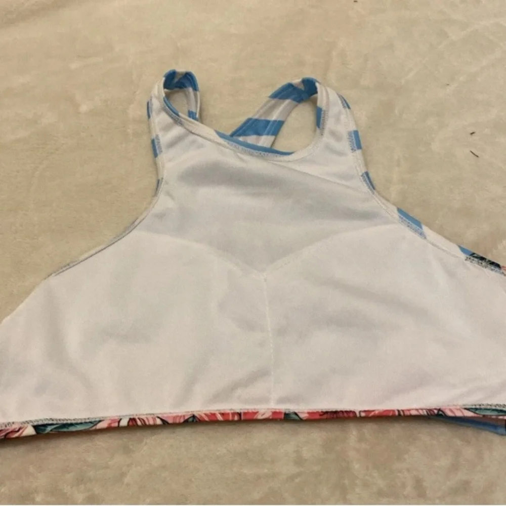 SHEIN Tropical Blue and Pink Bikini Top